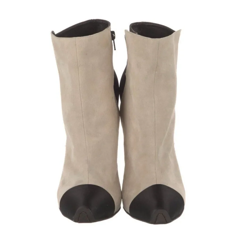giambattista valli Authentic Beige Black Suede Leather Satin Heel Ankle Boots